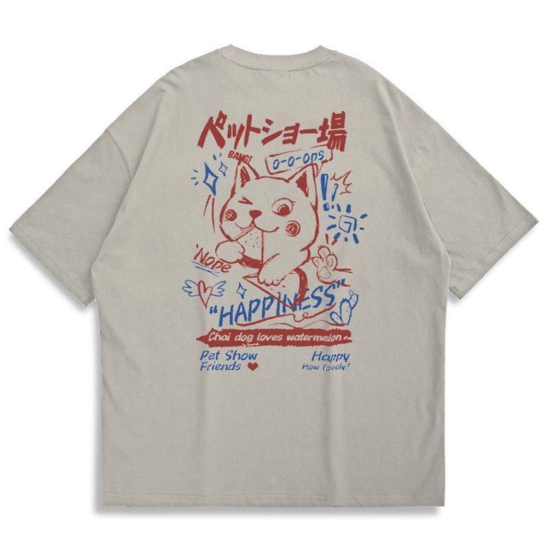 【CREEPS】Shiba and Watermelon V1 宽松重磅印花T恤 - 男装上衣/T 恤 - 棉．麻 多色