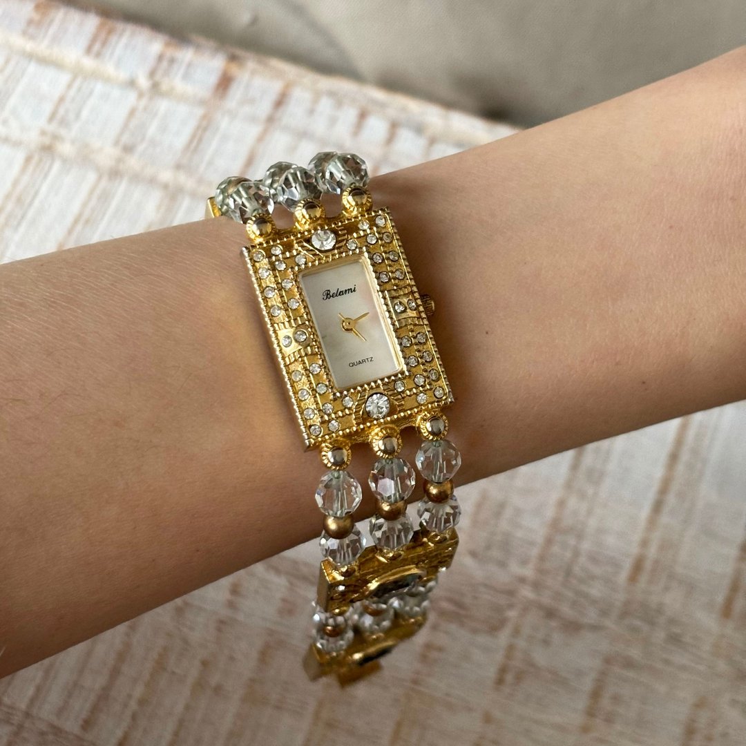 BELAMI 日本品牌 表壳表带镶水钻 珍珠母贝表盘 古董表 vintage - 女表 - 其他金属 金色