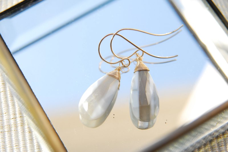 Large blue opal earrings no.18 14kgf - 耳环/耳夹 - 半宝石 蓝色