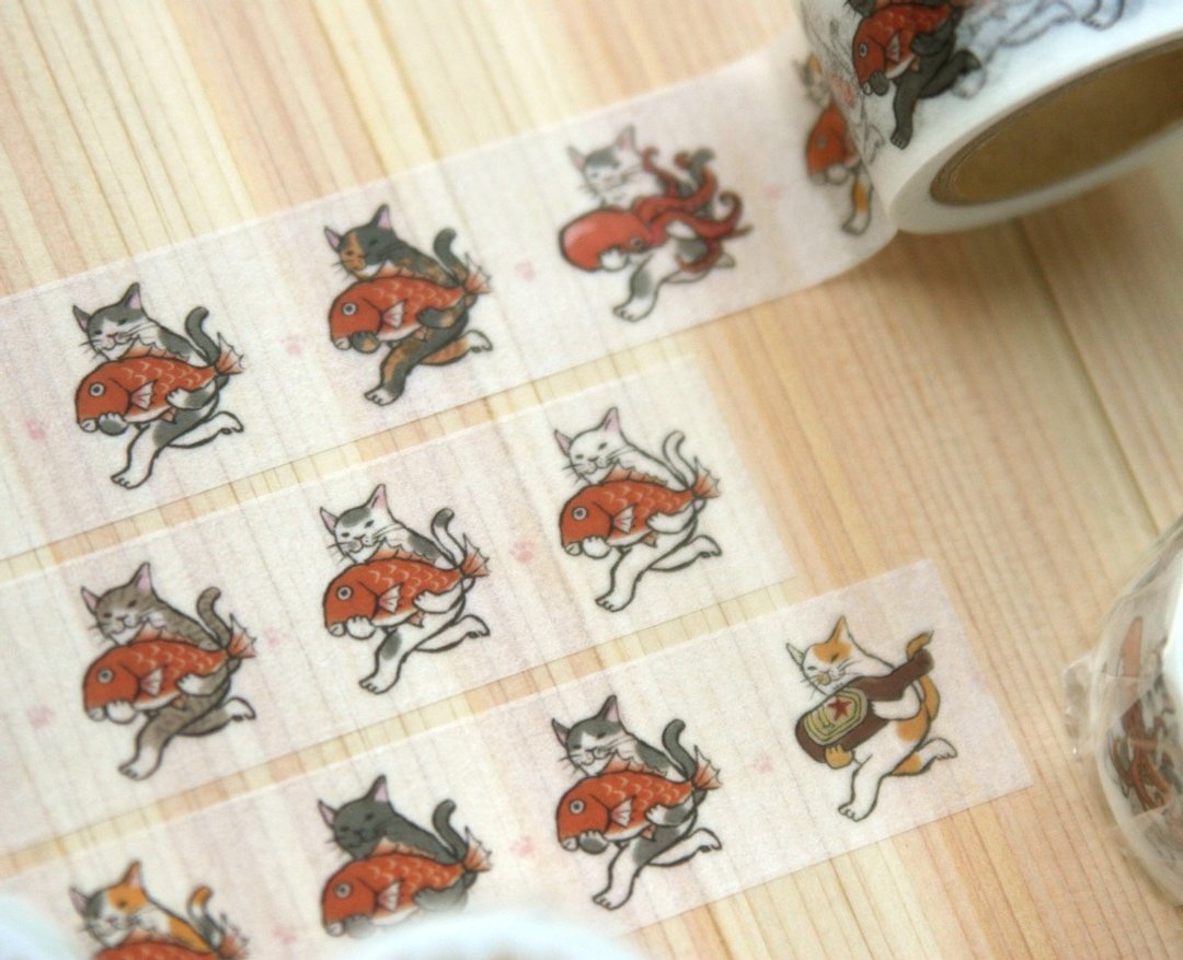 猫咪飞奔 和纸胶带 / 7m - 纸胶带 - 纸 蓝色