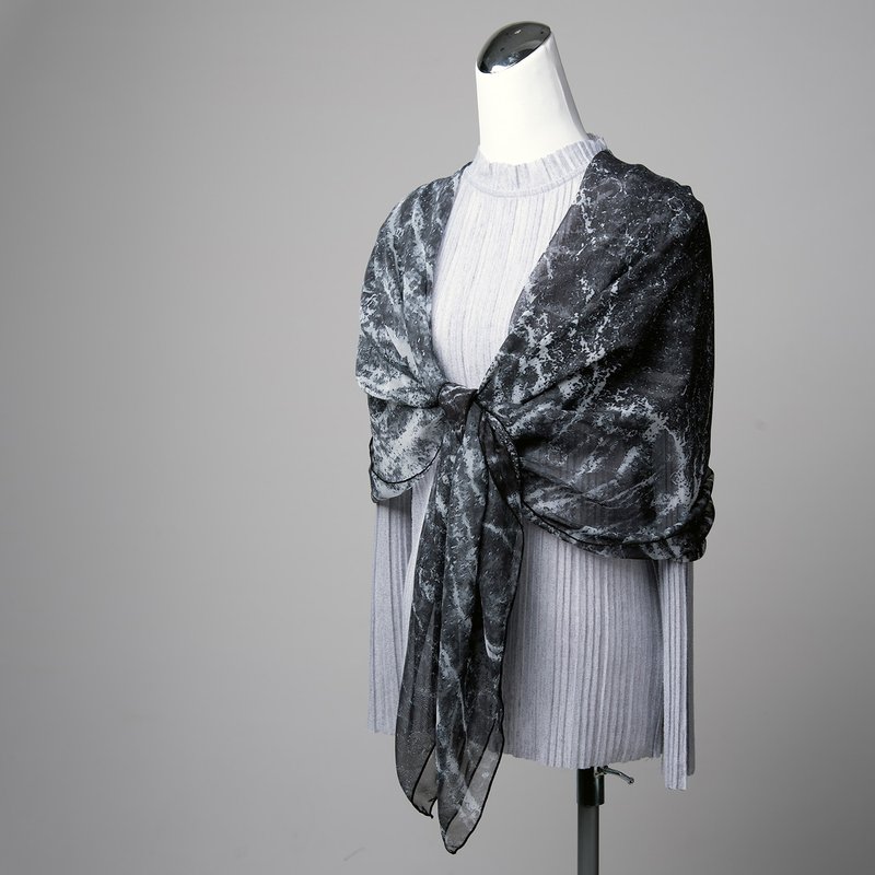 盐晶艺术-雪纺丝巾披肩-特大130cm冬夏皆宜优雅单品 - 围巾/披肩 - 聚酯纤维 银色