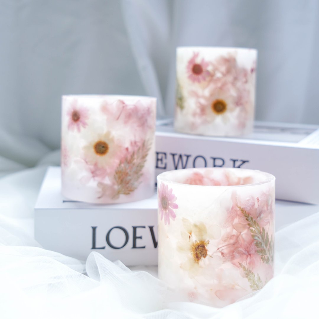 干燥花蜡烛台/石蜡/干花/花/蜡烛 - 蜡烛/烛台 - 蜡 蓝色