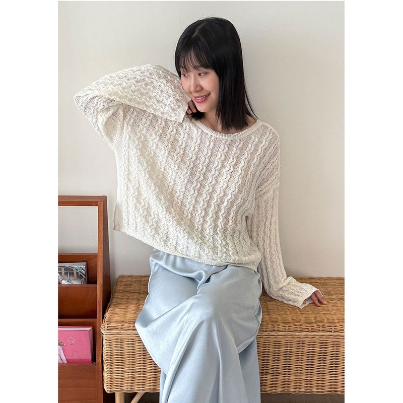 witharch前后穿绑带开襟衫-杏 - 女装上衣 - 其他人造纤维 白色