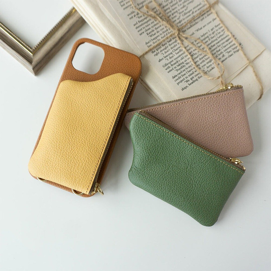 Smartphone Case Pouch [Shrink Leather] Genuine Himeji Leather Zipper Mini Wallet HS38K - 耳机收纳 - 真皮 多色