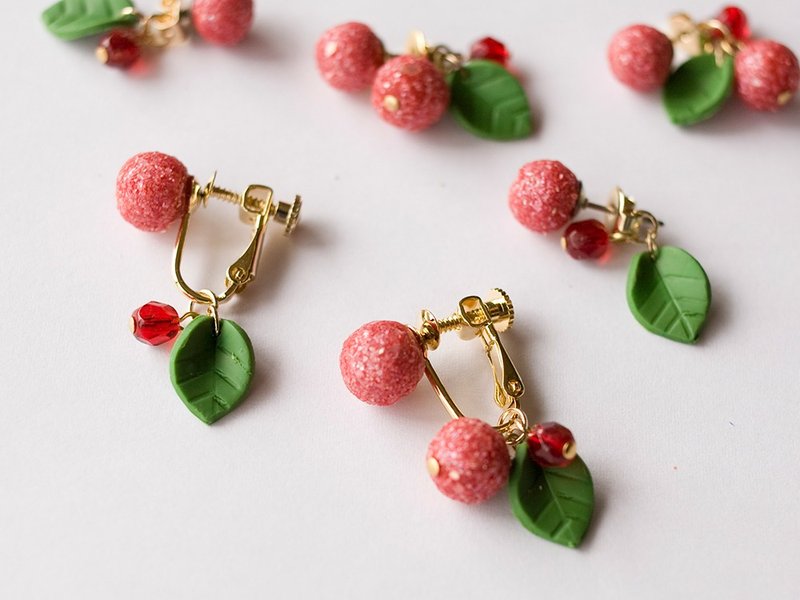 Yamamomo pierced earring / earring - 耳环/耳夹 - 粘土 红色