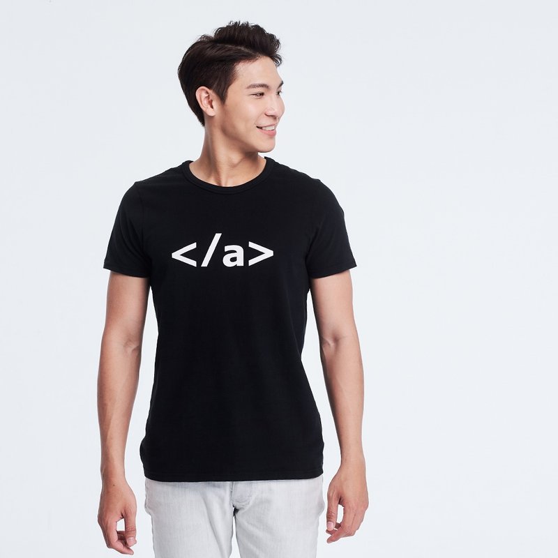 結束超連結 短袖 蜜桃棉 男T 黑色 - 男装上衣/T 恤 - 棉．麻 