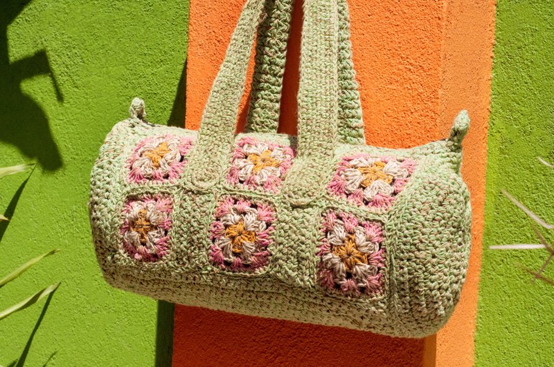 天然棉麻钩织轻便包/圆筒包/侧背包/肩背包/购物袋/提袋-花朵森林 - 侧背包/斜挎包 - 棉．麻 多色