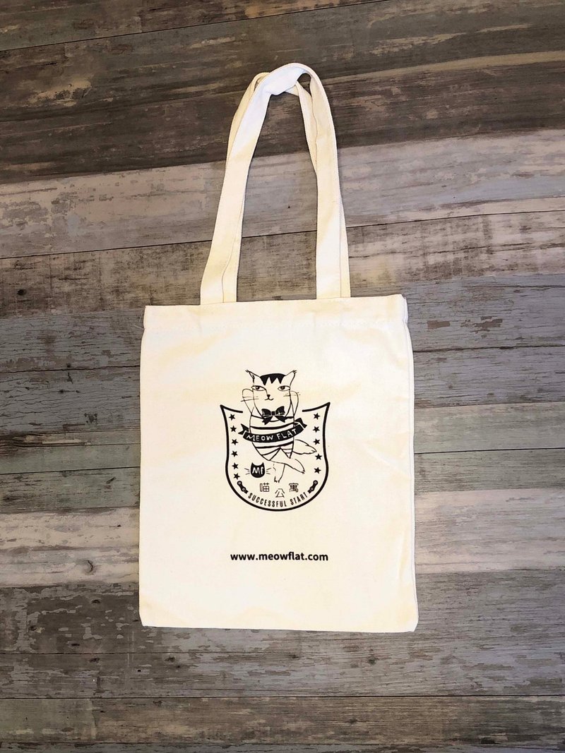 直式帆布袋|猫插画设计 |素色特别徽章猫(共三款) - 侧背包/斜挎包 - 棉．麻 