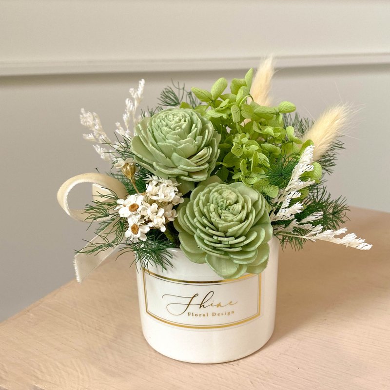 薄荷绿 永生扩香盆花 ( 白 ) - 干燥花/捧花 - 植物．花 绿色