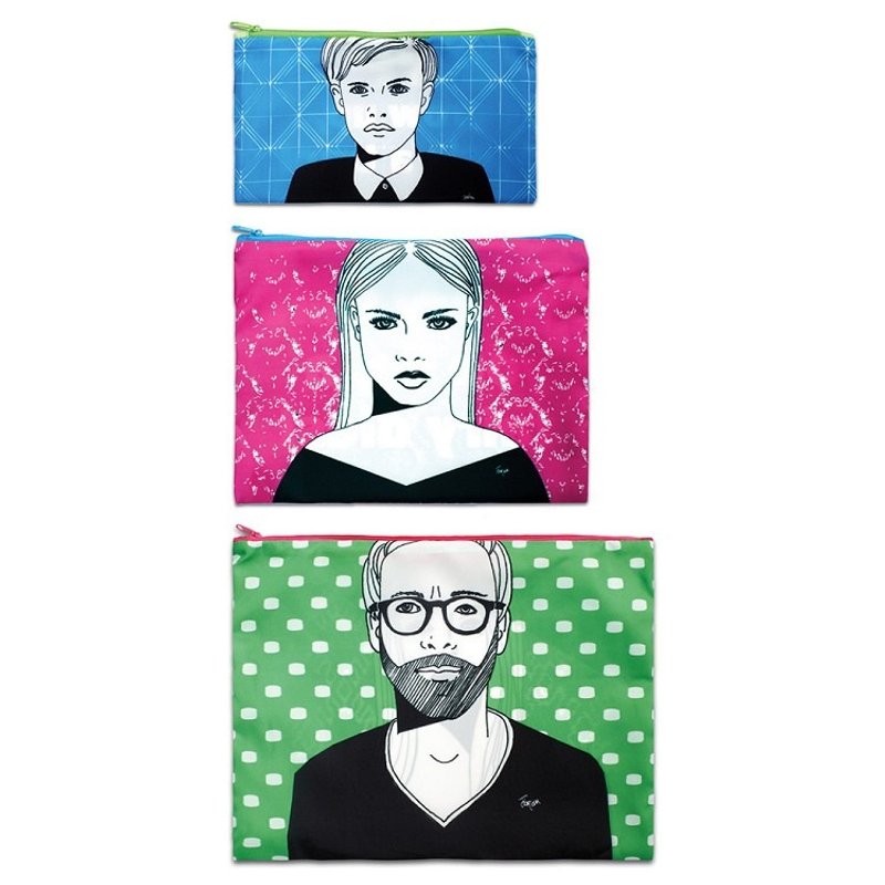 LOQI 三入组收纳袋／人物 ZPBG - 化妆包/杂物包 - 塑料 绿色