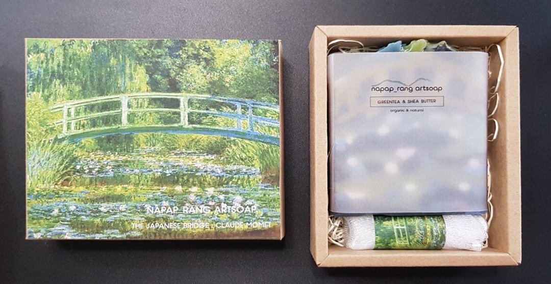 Water Lilies and the Japanese Bridge greentea-shea butter  /gift set craft box - 肥皂/手工皂 - 其他材质 