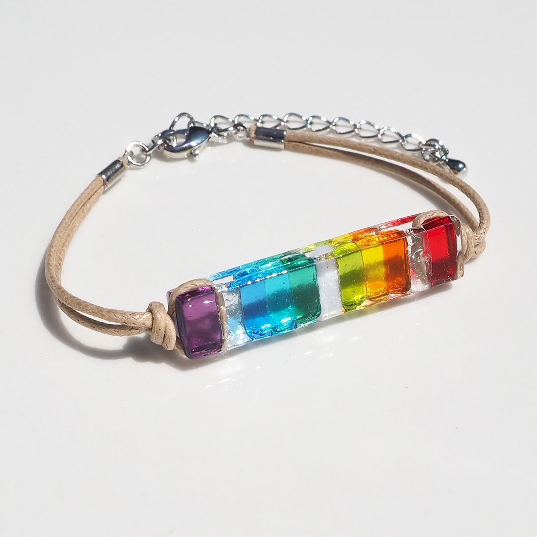 [Rainbow] Fragrant rainbow-colored glass (Kaoru [Large] [Rainbow]) Bracelet / Anklet [Length, metal-free choice] [Made to order] - 手链/手环 - 玻璃 多色