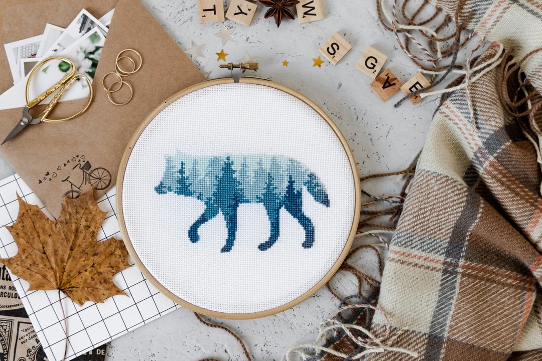 Wolf Silhouette Cross Stitch PDF Pattern 十字繡 - 编织/刺绣/羊毛毡/裁缝 - 其他材质 