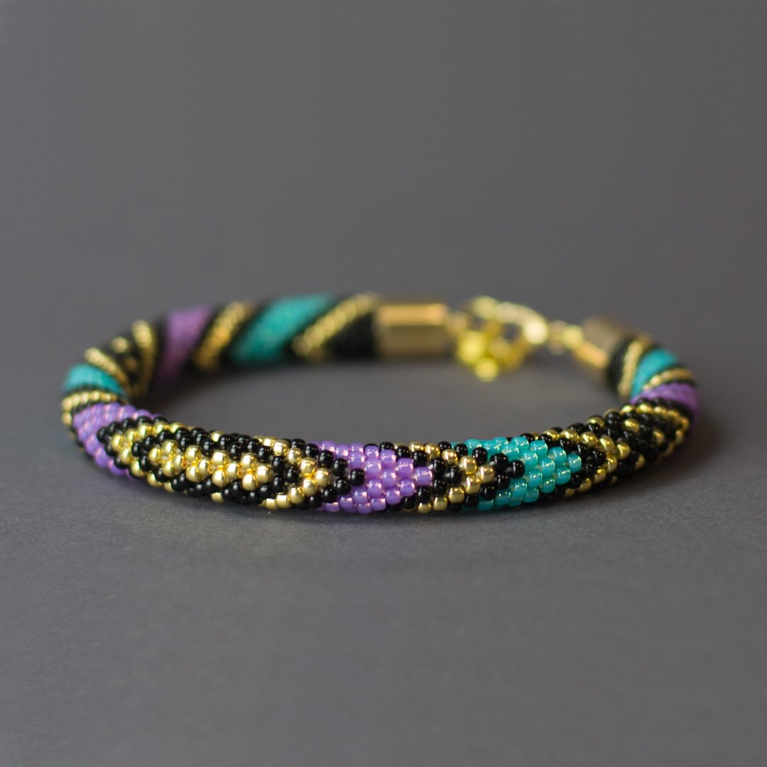 Jewelry making kit, Bead crochet kit bracelet, DIY crafts, Mardi Gras bracelet - 其他 - 玻璃 多色