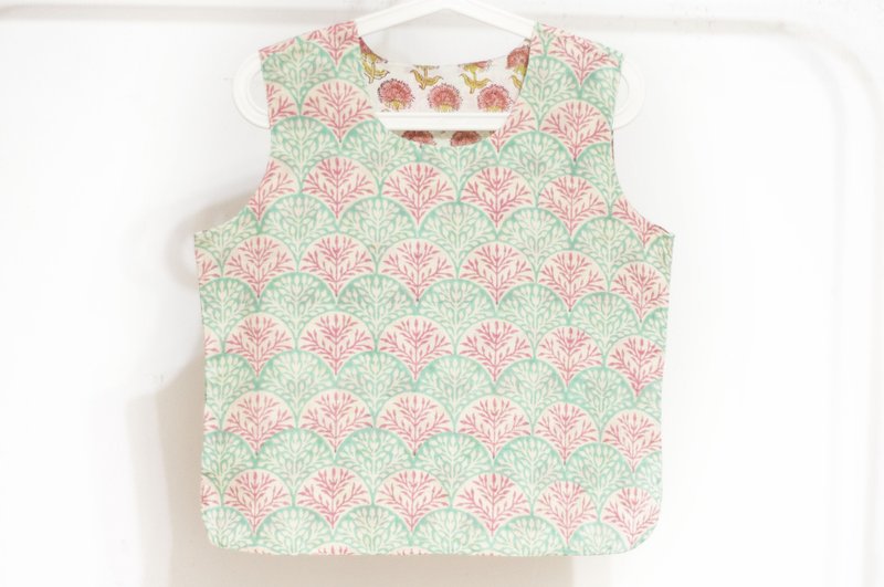 木刻印纯棉上衣/印度棉blockprint背心/双面可穿宽版背心-蕨类 花 - 女装背心 - 棉．麻 多色