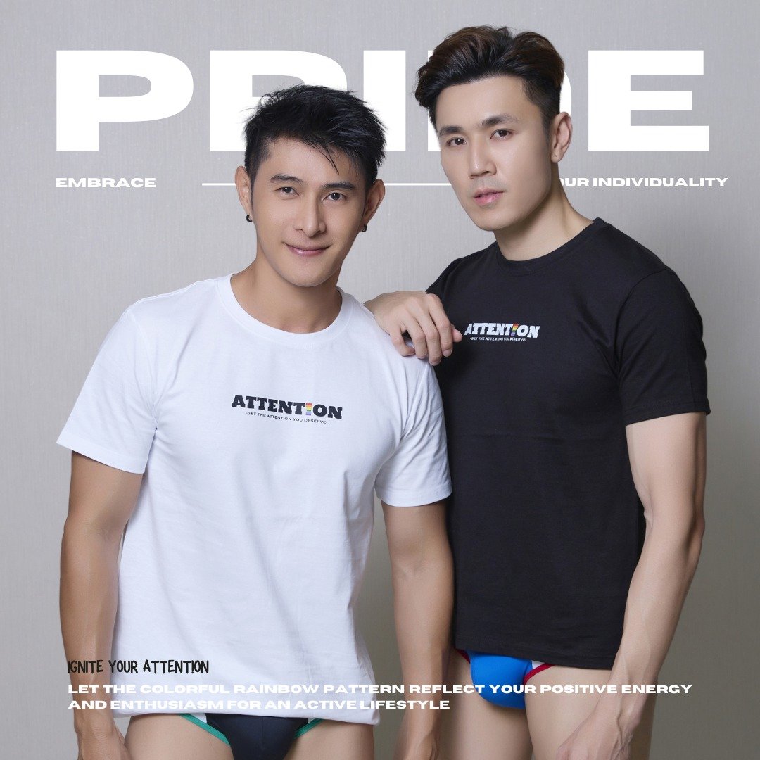 AttentionWear精梳棉重磅T-shirt 彩虹限定款【黑白两入组】 - 男装上衣/T 恤 - 棉 多色