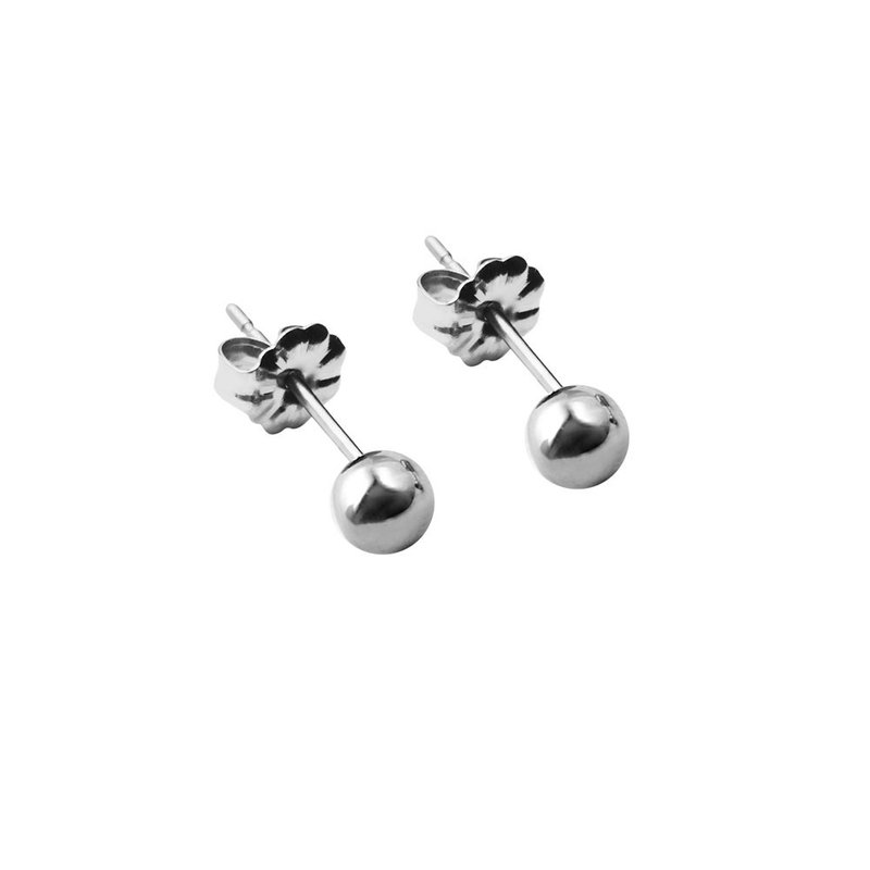 极简真我 抗过敏 纯钛耳环一对 4mm - 耳环/耳夹 - 其他金属 银色