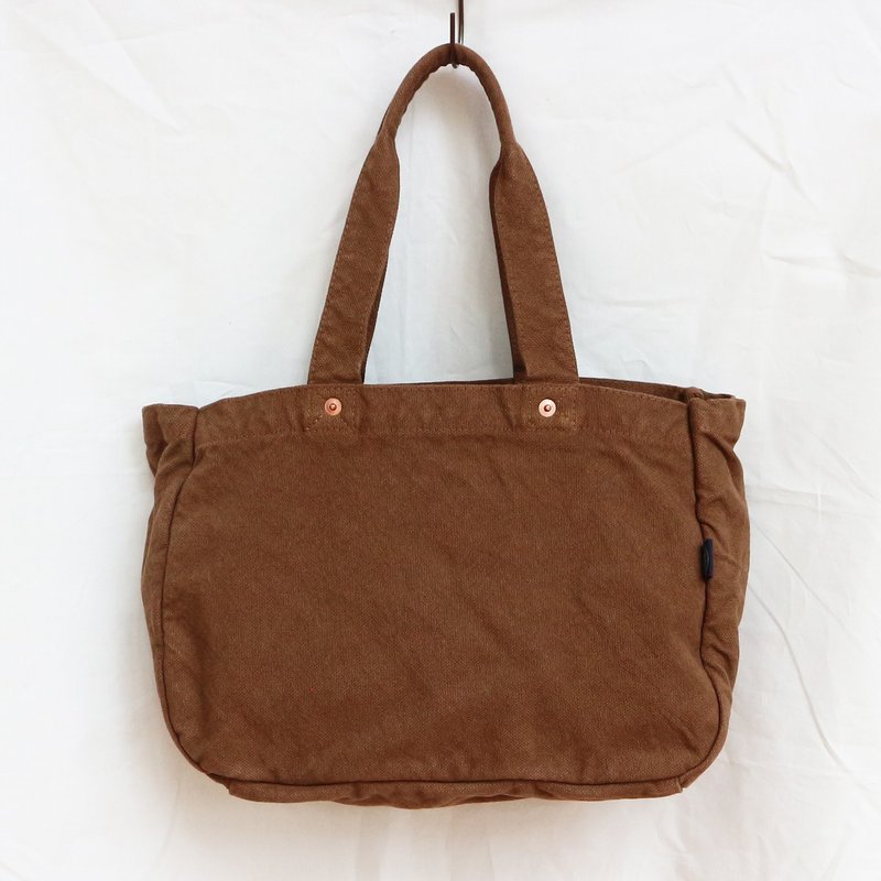 拉链托特包【2024 秋冬限定色・巧克力色】(VC-23) - 手提包/手提袋 - 棉．麻 咖啡色