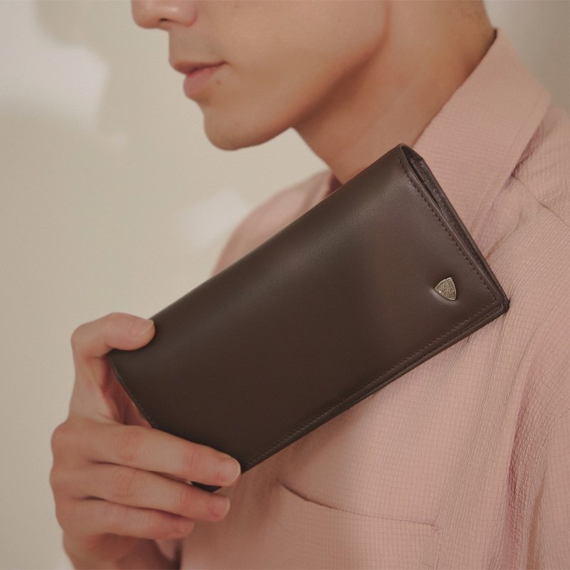 【金安德森】Owen 牛皮单窗翻盖式长夹-巧克力棕 - 皮夹/钱包 - 真皮 咖啡色