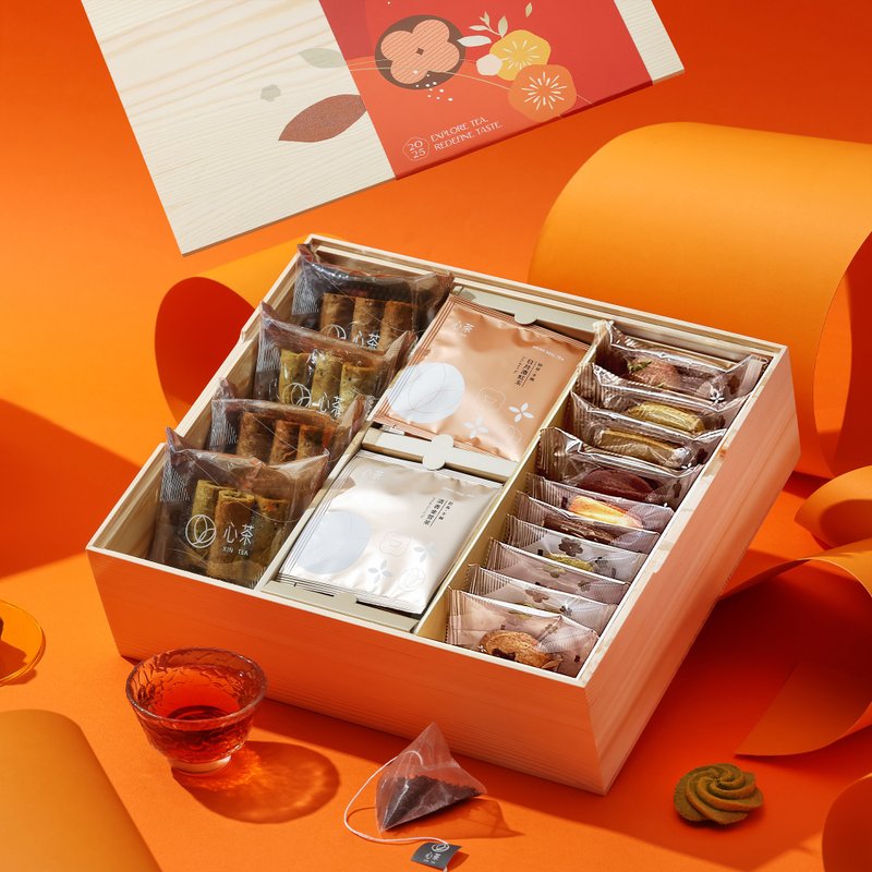 茶点礼盒 | 松木精装 茶饼x茶包26入 日式蛋卷&阿萨姆曲奇 - 手工饼干 - 新鲜食材 