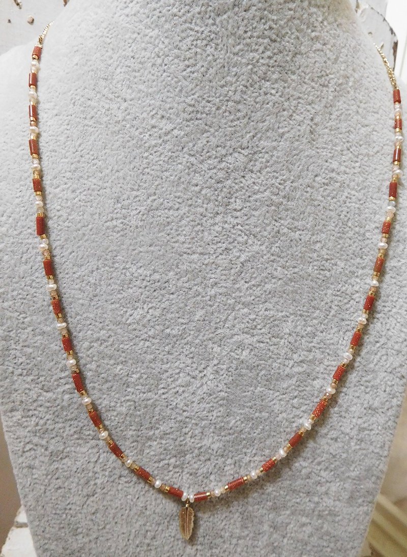 特制合金金砂石珍珠锆石长项链 - 项链 - 其他材质 金色