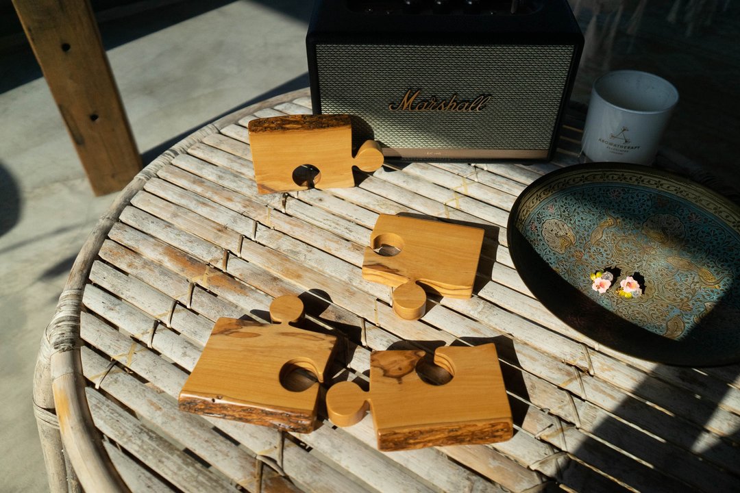 意大利Zen Forest橄榄木实木拼图隔热垫/杯垫Olive wood Trivet - 杯垫 - 木头 卡其色