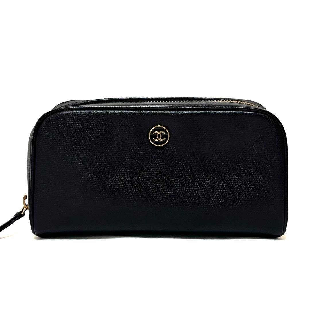正品 CHANEL 香奈儿 化妆包 COCO钮扣 皮革 黑色 美品 中古 - 化妆包/杂物包 - 其他材质 黑色