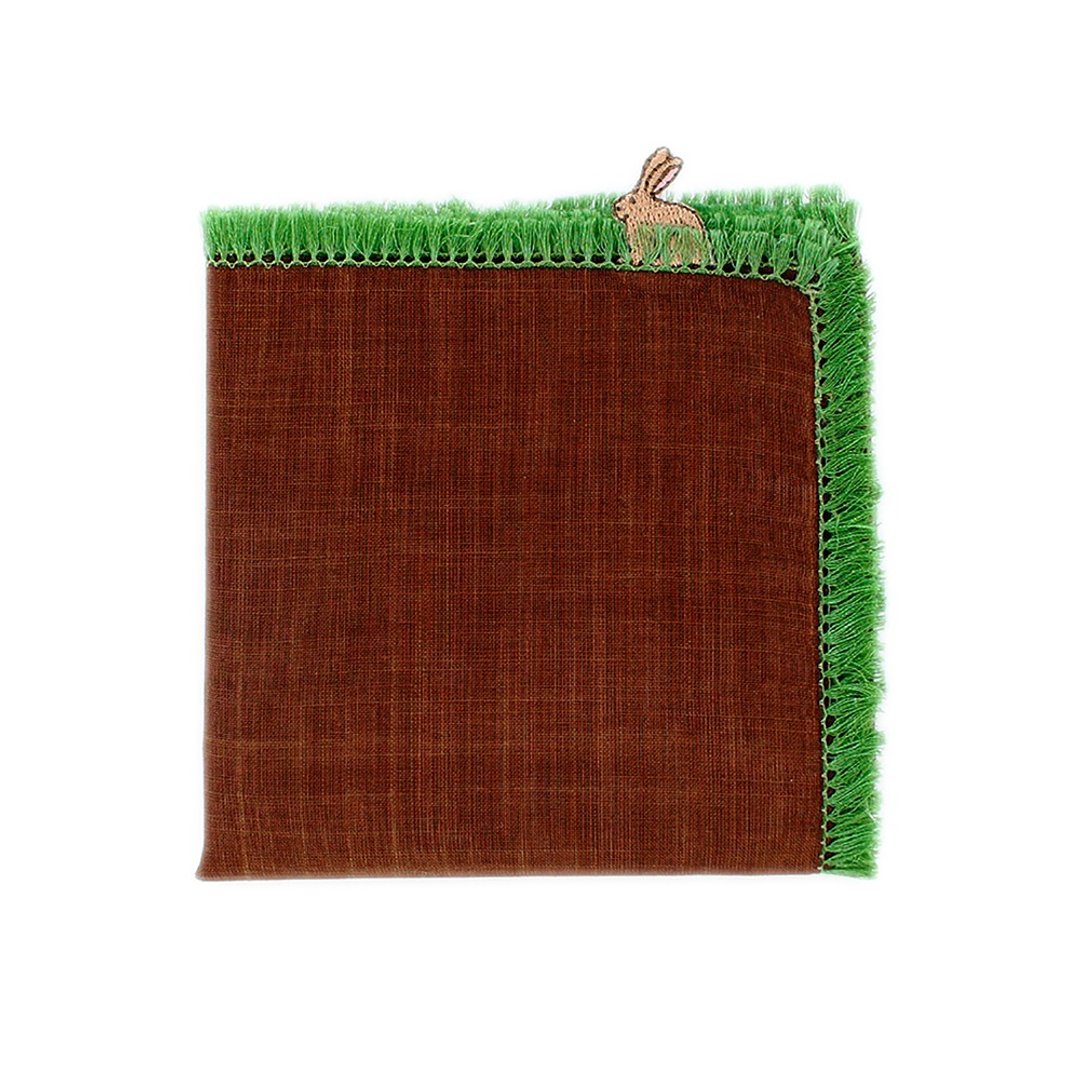 草丛兔子 棕色 手帕 41×41cm 100% 纯棉 日本制造 礼物 - 手帕/方巾 - 棉 咖啡色