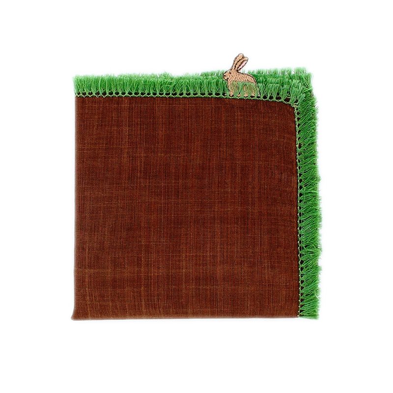 草兔棕手帕 41 x 41 厘米 100% 棉 日本制造 礼品 - 手帕/方巾 - 棉．麻 咖啡色