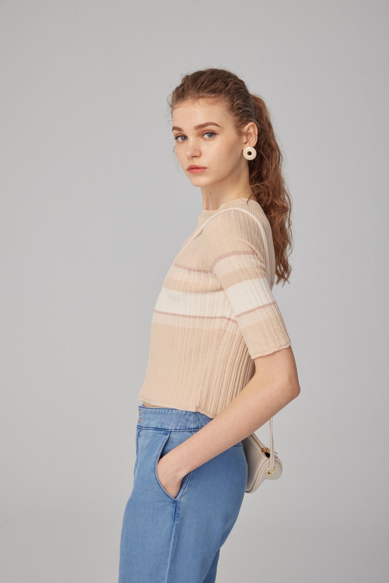 多色条纹楞条上衣 (23S2TP05) - 女装针织衫/毛衣 - 棉．麻 