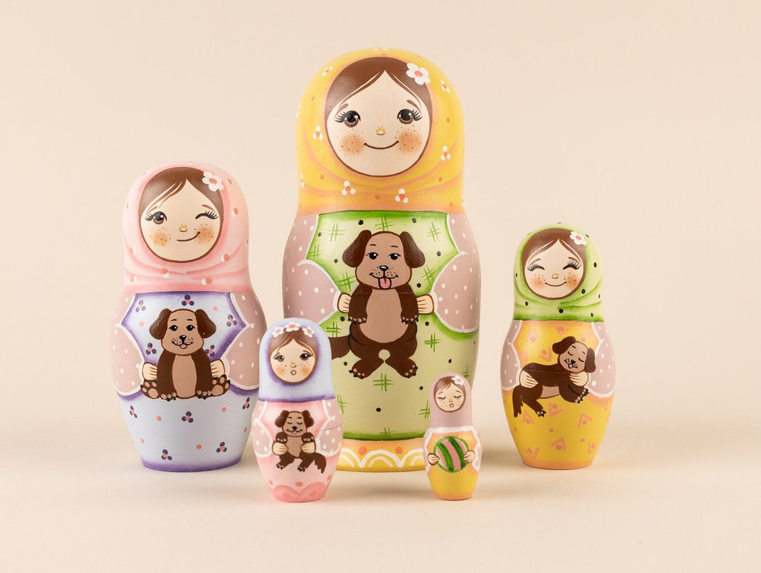 Nesting dolls for kids Matryoshka with puppy Animal nesting dolls Matryoshka - 玩具/玩偶 - 木头 