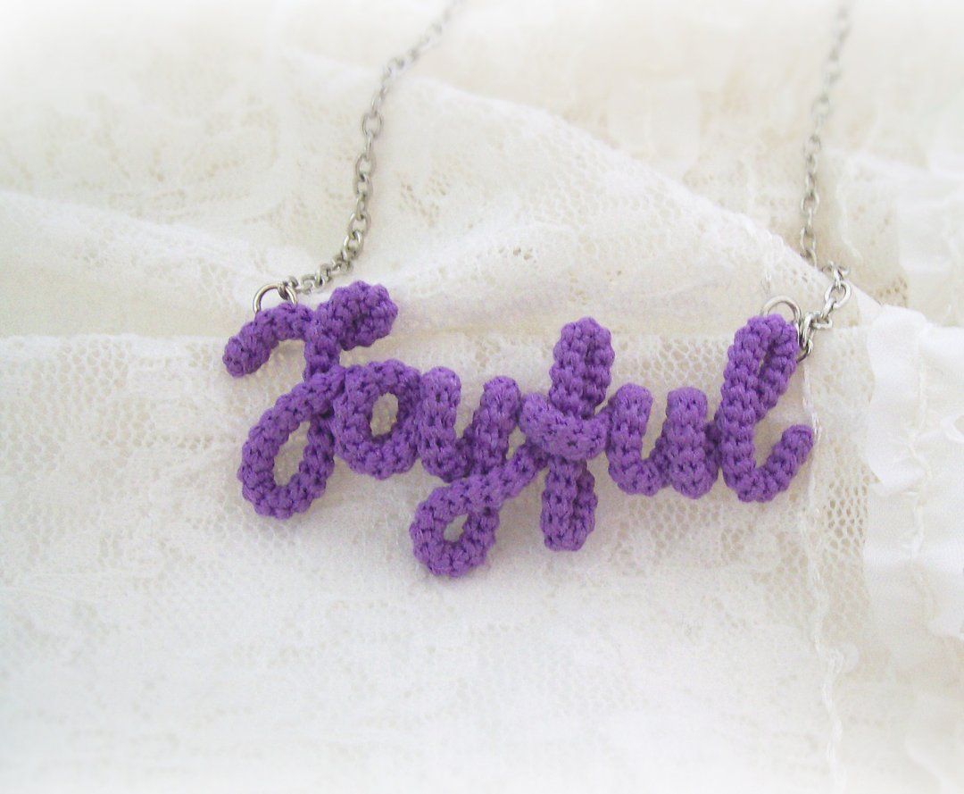 Joyful Necklace Crochet Word Pendant Inspirational Positive One Word Mantra - 项链 - 绣线 紫色