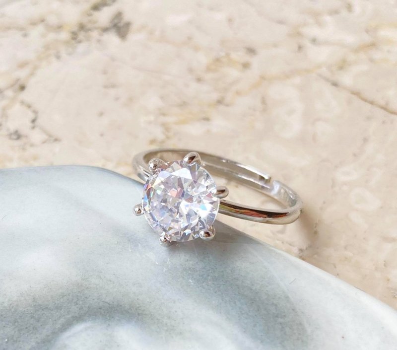 人工锆石白钻925纯银戒指裸石宝石轻珠宝半宝石 - 戒指 - 宝石 白色