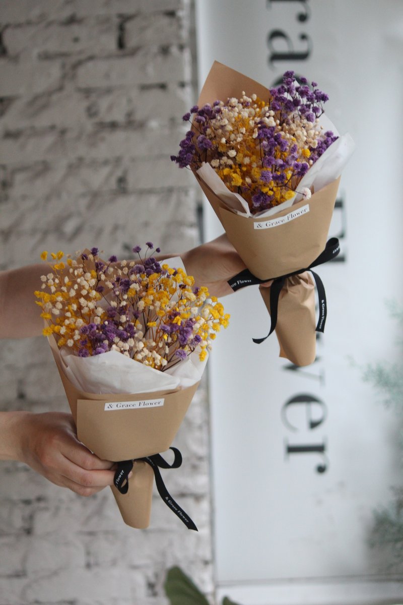 黄紫撞色满天星花束 - 干燥花/捧花 - 植物．花 黄色