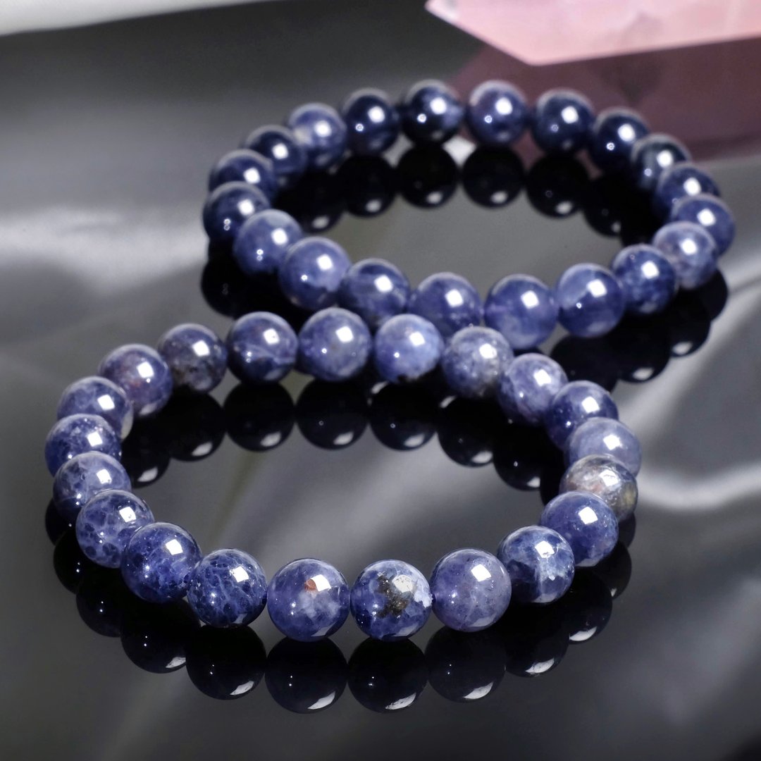 堇青石天然水晶 缓解压力 水之宝石 喉轮 能量矿石手链 - 手链/手环 - 水晶 蓝色