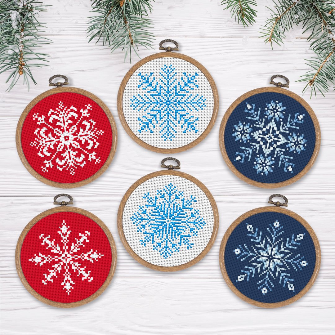 Christmas set of 6 snowflakes DIGITAL Cross stitch pattern PDF for beginners - 编织/刺绣/羊毛毡/裁缝 - 其他材质 