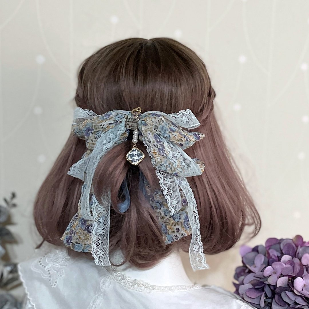 浅蓝/ 蕾丝雪纺香蕉夹 仙女夹 发圈 大肠圈 弹簧夹 马尾夹 发夹 - 发饰 - 其他材质 蓝色