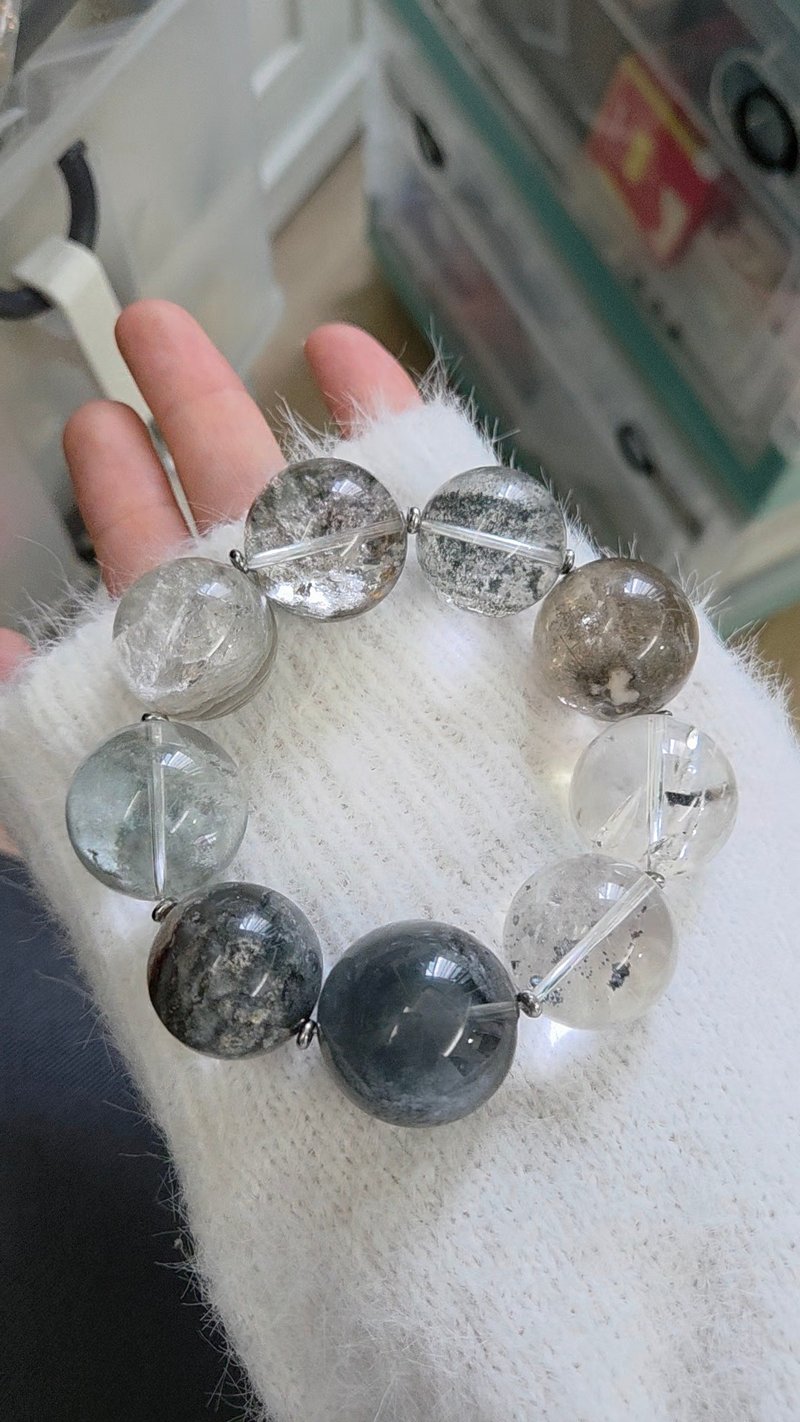 雪映流光  蓝幽灵 蓝兔毛 蓝金沙 特殊矿水晶多宝手链 手磨手珠 - 手链/手环 - 水晶 蓝色