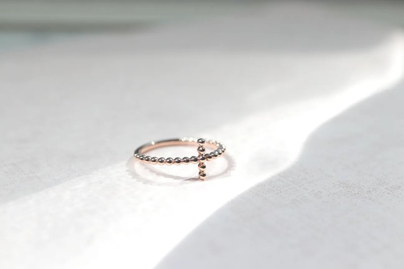 14K Ball Cross Ring 珠珠十字架戒指洗澡免摘  流汗碰水不褪色 - 戒指 - 贵金属 金色