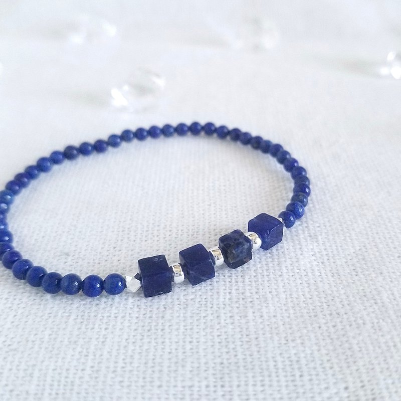 蓝纹石方块 青金石 水晶手链 | 舒缓压力 加强沟通表达能力 - 手链/手环 - 水晶 蓝色
