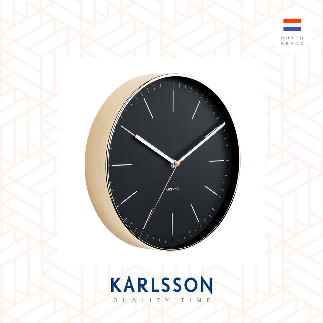 Karlsson 亮金框黑色挂钟wall clock Minimal black w.shiny gold - 时钟/闹钟 - 其他金属 黑色