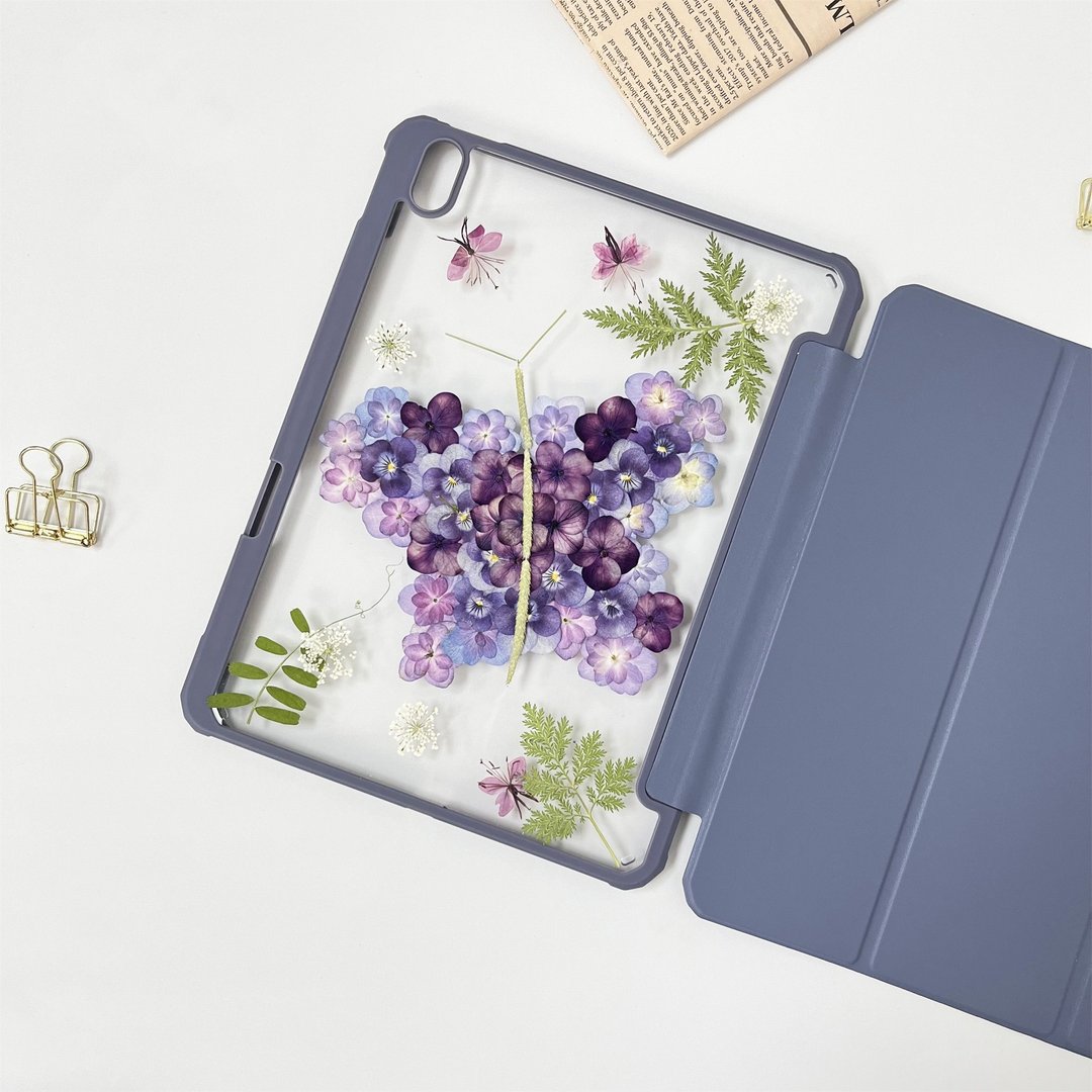 紫色花蝶手作押花iPad壳 iPad Air 11寸 13寸 iPad Pro 11寸 13寸 - 手机壳/手机套 - 植物．花 