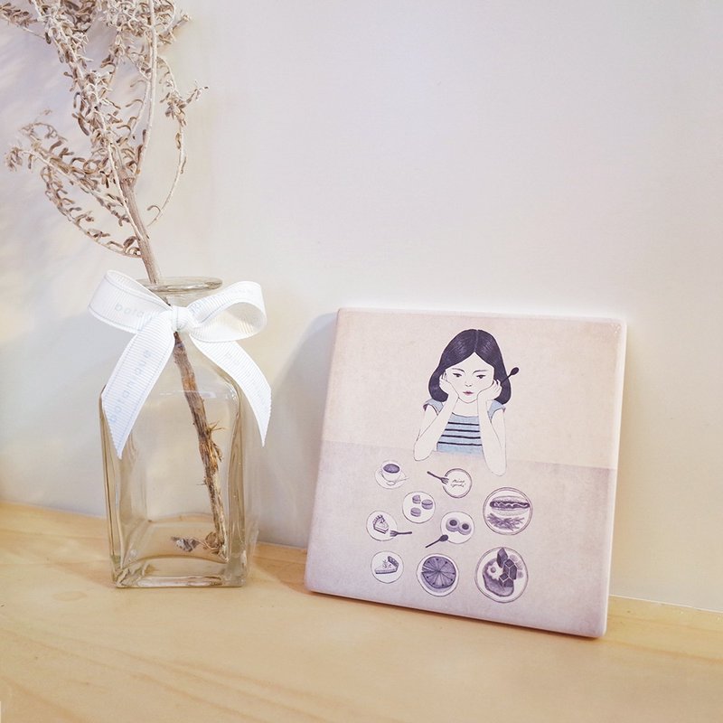 "点心时光"甜点日记 / 陶瓷吸水杯垫 / - 杯垫 - 陶 卡其色