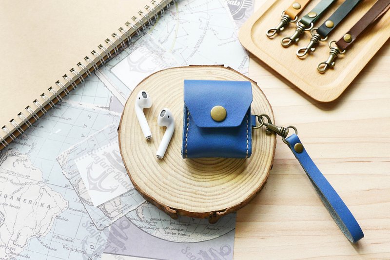 AirPods保护套 1代 2代 真皮 海军蓝 免费刻字 - 耳机 - 真皮 蓝色