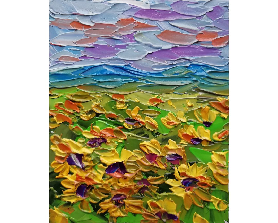 向日葵油画风景原创艺术厚涂艺术田野花卉墙壁艺术 - 海报/装饰画/版画 - 其他金属 