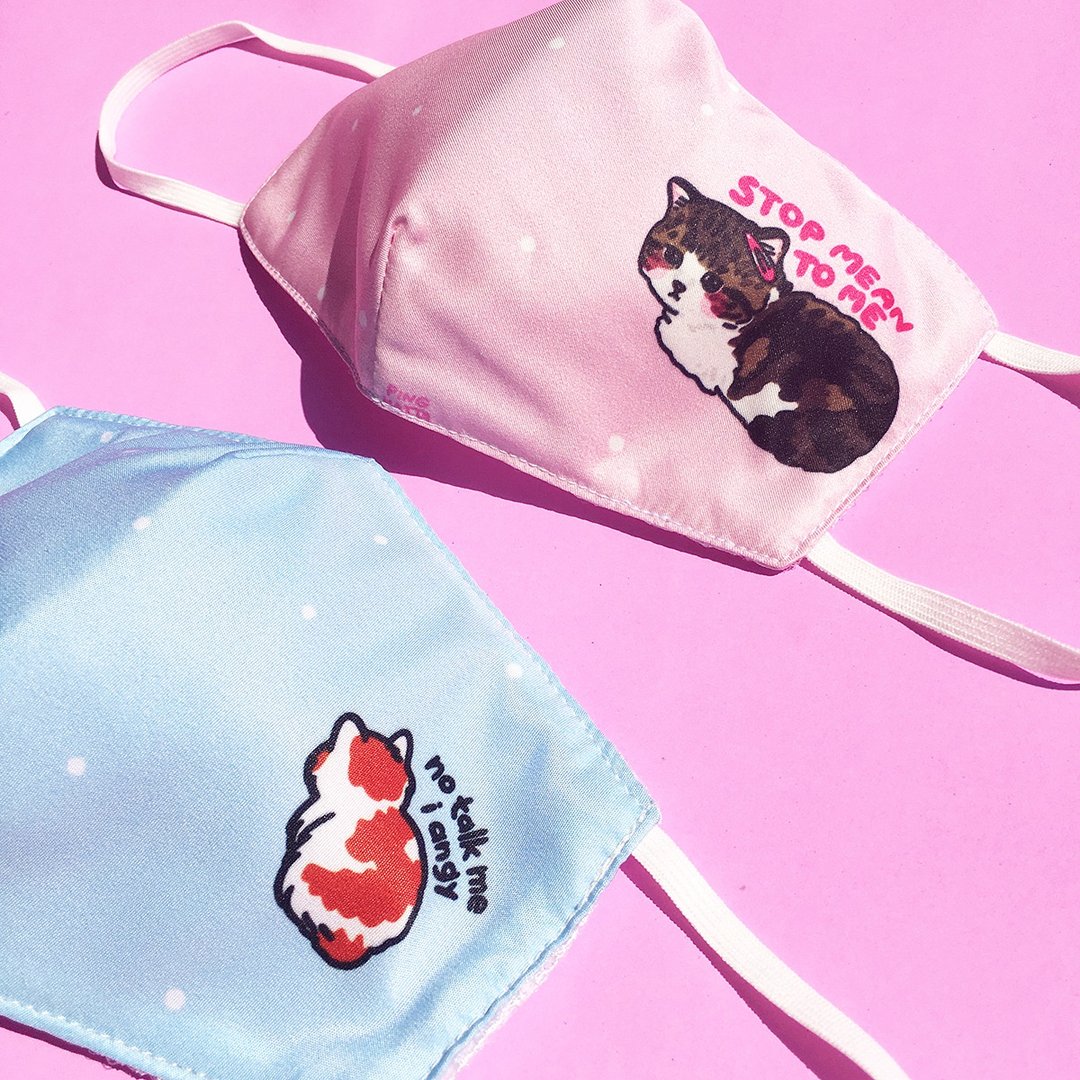 angy and Stop mean to me Cat Meme Face Masks Set of 2 - 口罩 - 聚酯纤维 