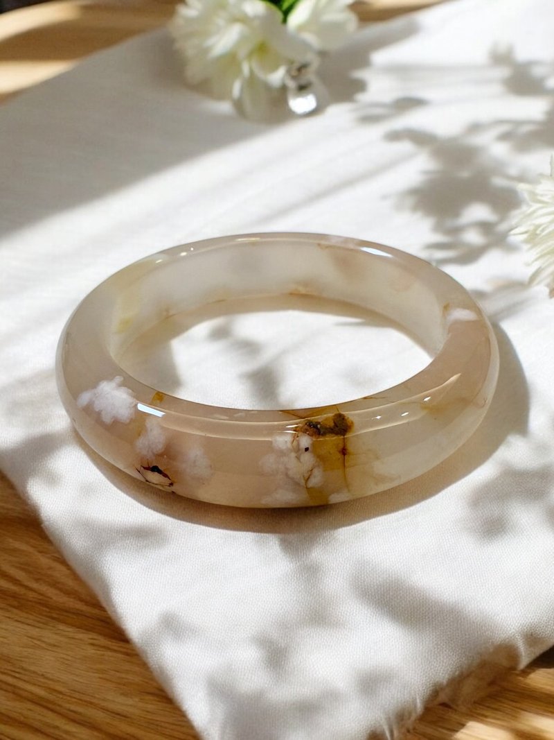 樱花玛瑙手镯 玛瑙手镯润底意境树枝铁锈水中成形花正圈58/59 - 手链/手环 - 玉石 