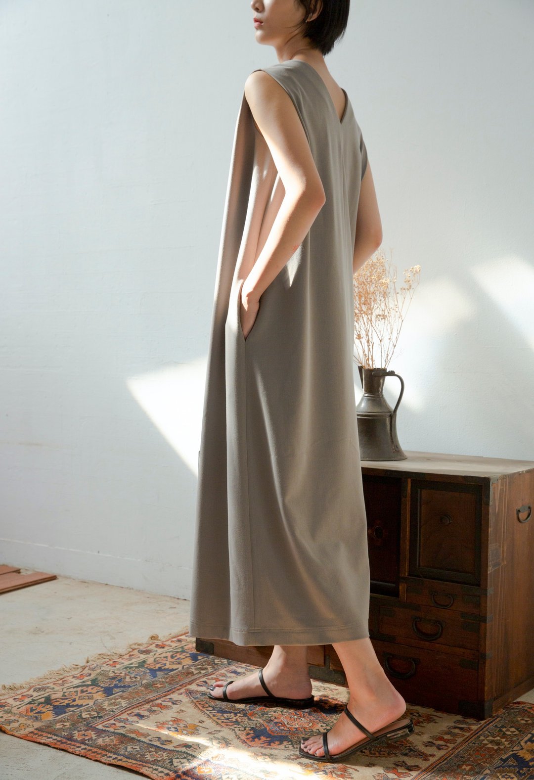 和式无袖长洋装 Sleeveless Loose Long Dress - 洋装/连衣裙 - 尼龙 灰色