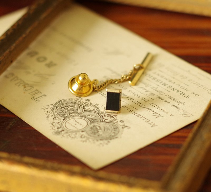 金银宝贝 古董美国SWANK黑金方块领带针 B1467 - 领带/领带夹 - 其他金属 金色