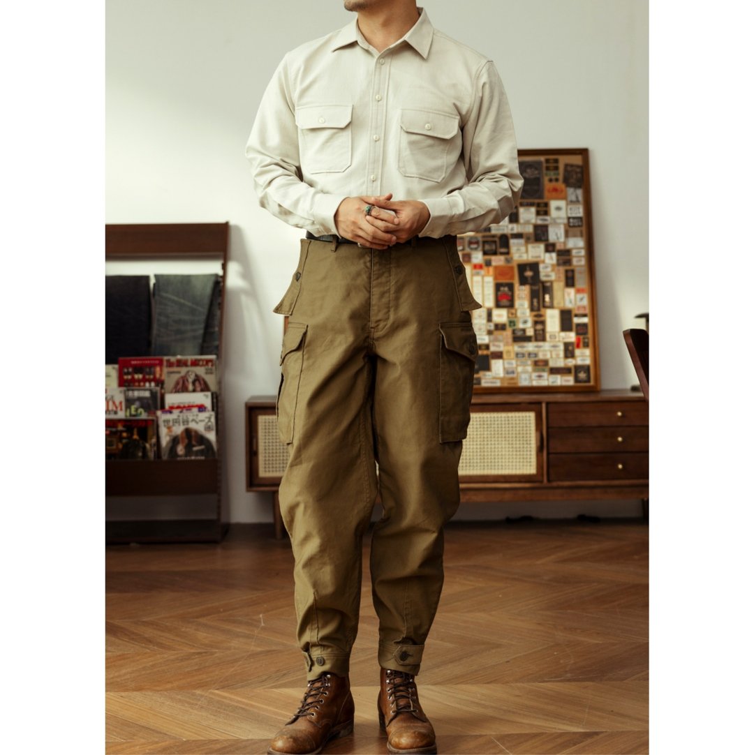 工装裤 地勤工作服 军裤 深卡其色 斜纹布料 GROUND CREW TROUSER - 男士长裤 - 棉 卡其色